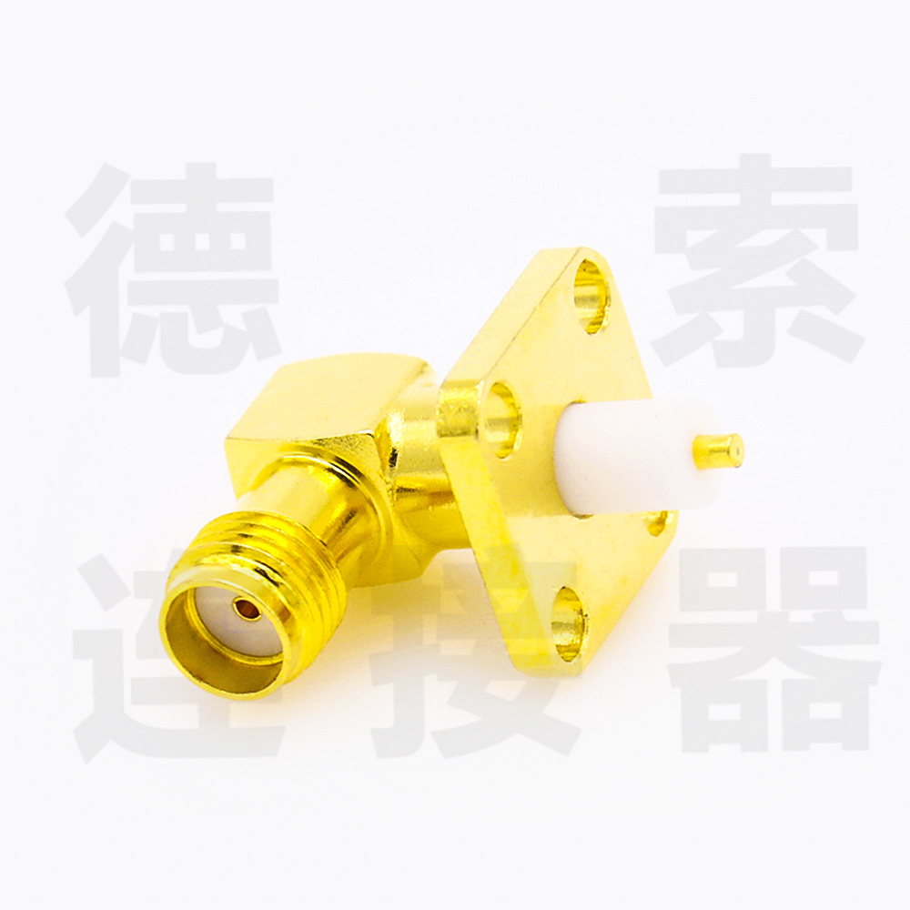 德索SMA连接器母弯式4孔法兰/焊板铜镀金标准50欧姆