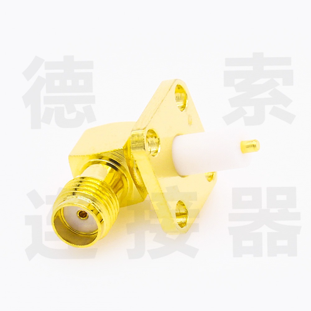 德索SMA连接器母弯式4孔法兰/焊板铜镀金标准50欧姆定制工厂