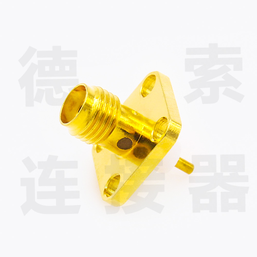 德索SMA连接器母头直式4孔法兰/焊板铜镀金标准50欧姆