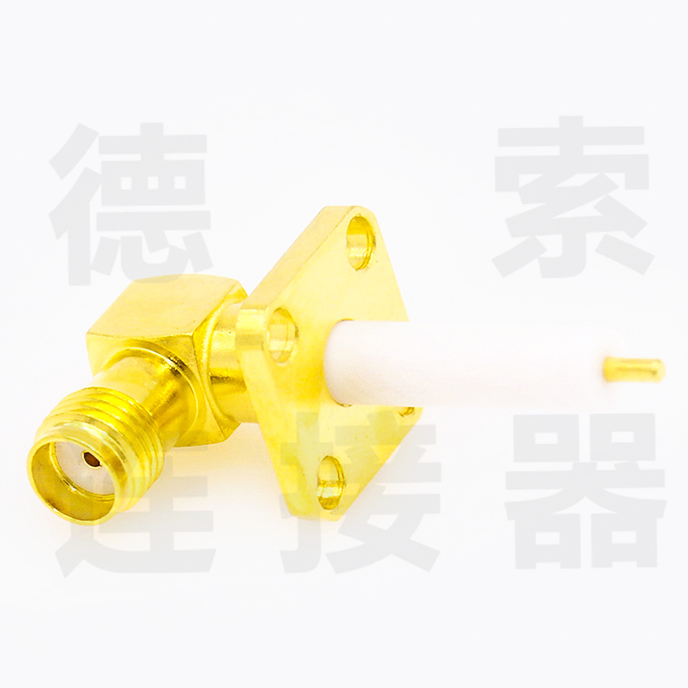 德索SMA连接器母头弯式4孔法兰/焊板铜镀金标准50欧姆厂家