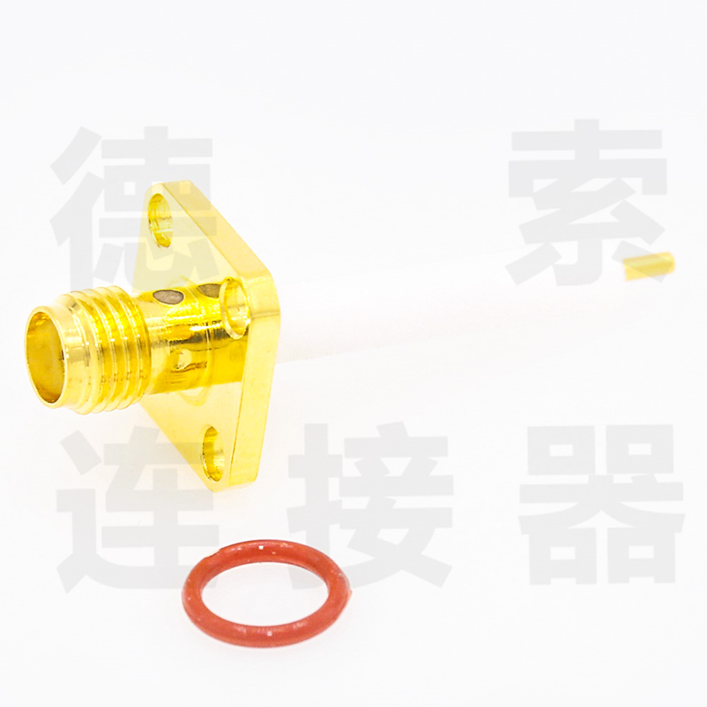 德索SMA连接器母头直式4孔法兰/焊板防水铜镀金标准50欧姆
