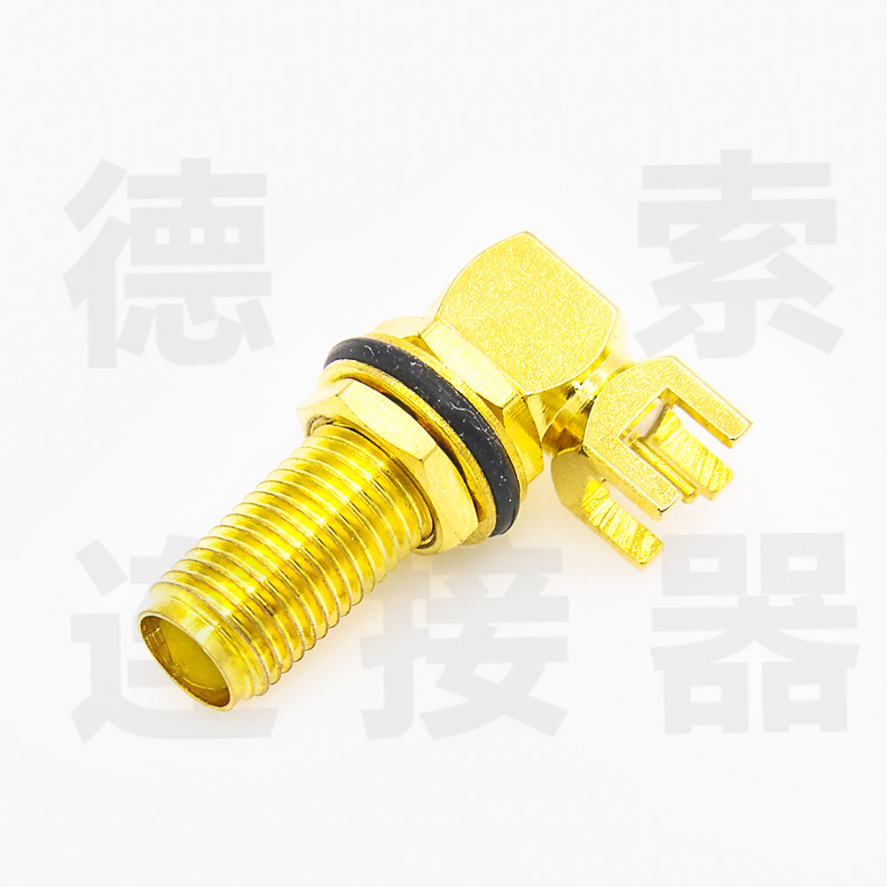 SMA连接器母弯式穿墙/插孔防水铜镀金标准50欧姆