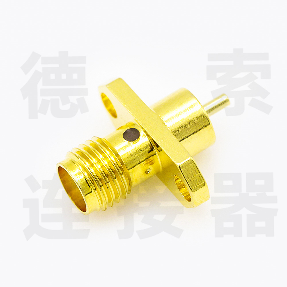 SMA连接器母头直式2孔法兰/焊板铜镀金标准50欧姆