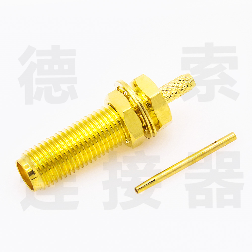 德索SMA连接器母头直式穿墙压接RG174/RG316铜镀金标准50欧姆