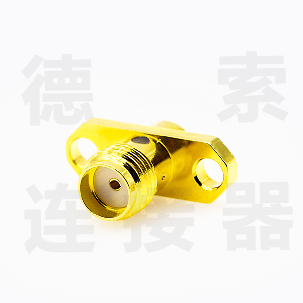 SMA连接器母头2孔法兰/焊板铜镀金标准50欧姆厂家