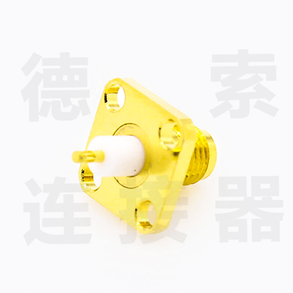 SMA连接器母头4孔法兰/焊板铜镀金标准50欧姆厂家