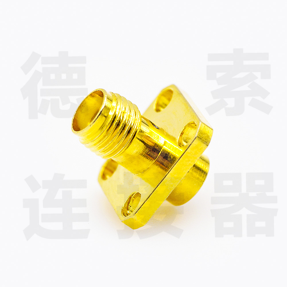 德索SMA连接器母头4孔法兰/焊板铜镀金标准50欧姆工厂