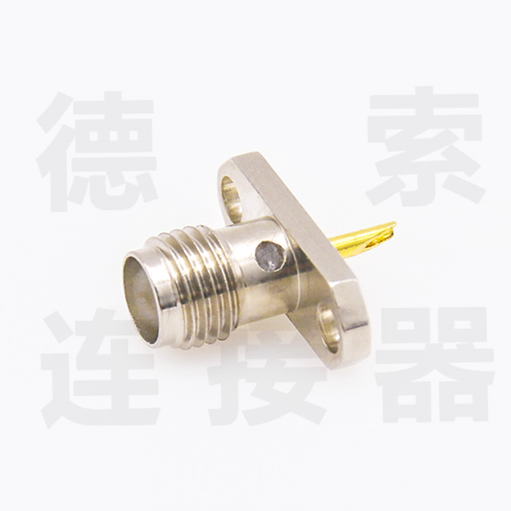 SMA连接器母直式2孔法兰焊杯铜镀镍标准50欧姆