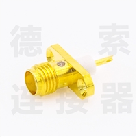 德索SMA连接器母直式2孔法兰焊杯铜镀金标准50欧姆