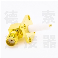 德索SMA连接器母弯式4孔法兰/焊板铜镀金标准50欧姆定制