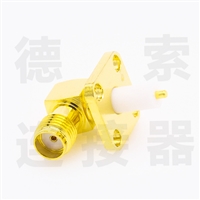 德索SMA连接器母弯式4孔法兰/焊板铜镀金标准50欧姆定制工厂