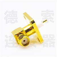 德索SMA连接器母头弯式4孔法兰/焊板铜镀金标准50欧姆