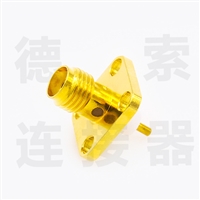 德索SMA连接器母头直式4孔法兰/焊板铜镀金标准50欧姆