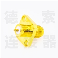 德索SMA连接器母直式4孔法兰/焊板铜镀金标准50欧姆工厂定制