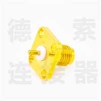 德索SMA连接器母头直式4孔法兰/焊板铜镀金标准50欧姆工厂