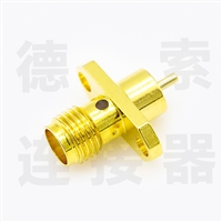 SMA连接器母头直式2孔法兰/焊板铜镀金标准50欧姆