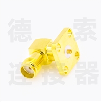 德索SMA连接器母头弯式4孔法兰/焊板铜镀金50欧姆