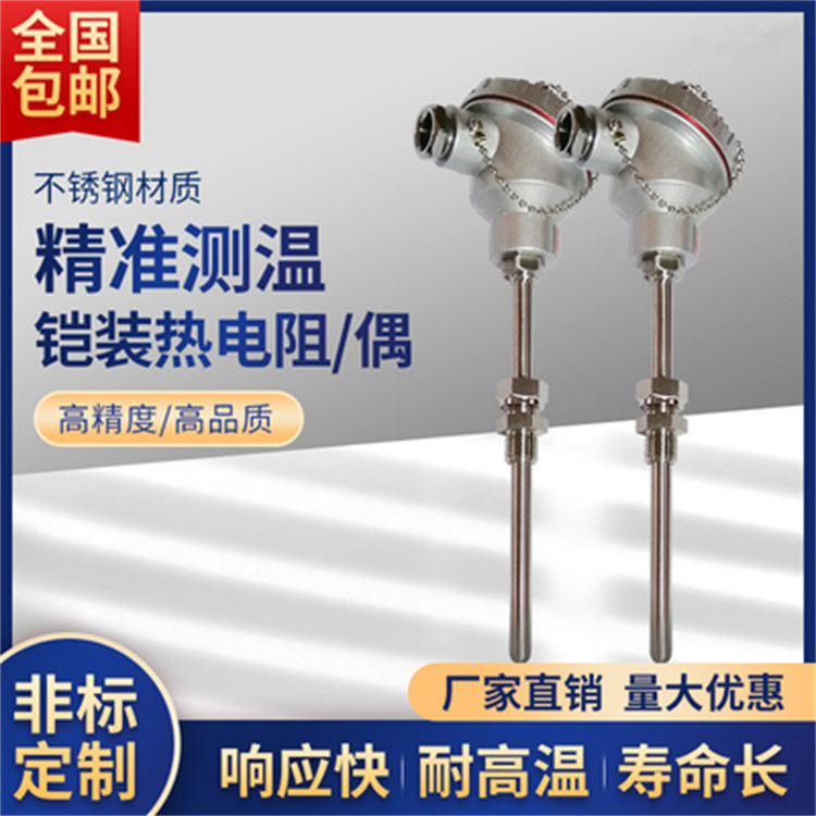 铂热电阻PT100铠装热电偶温度传感器K型一体化温度变送器测温探头
