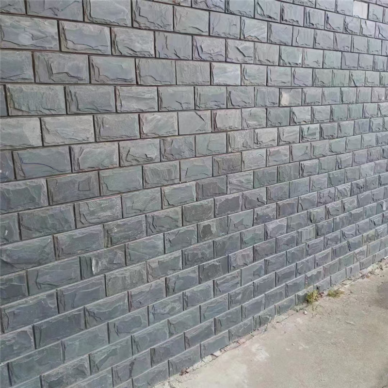 自然建材青灰色蘑菇石外墙砖 青石片乱石文化石 青锈色板岩碎拼