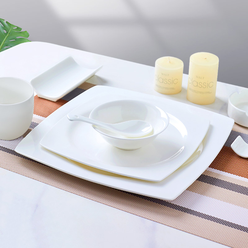 骨瓷餐具酒店会所摆台白色碗碟套装陶瓷碗盘组合可印字定制logo