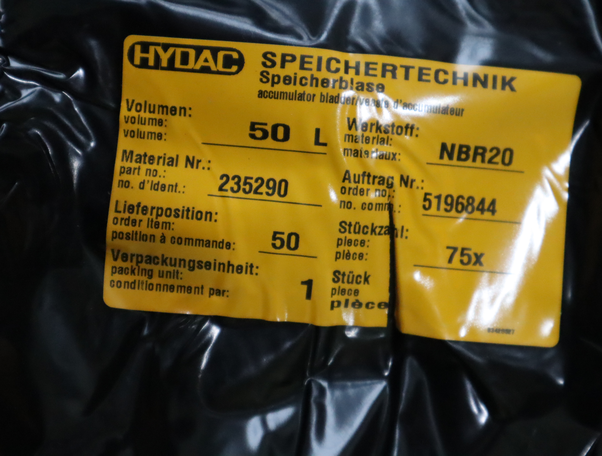 235290 Blase 50L*M50x1,5/VG5 NBR20/P460kompl贺德克HYDAC皮囊