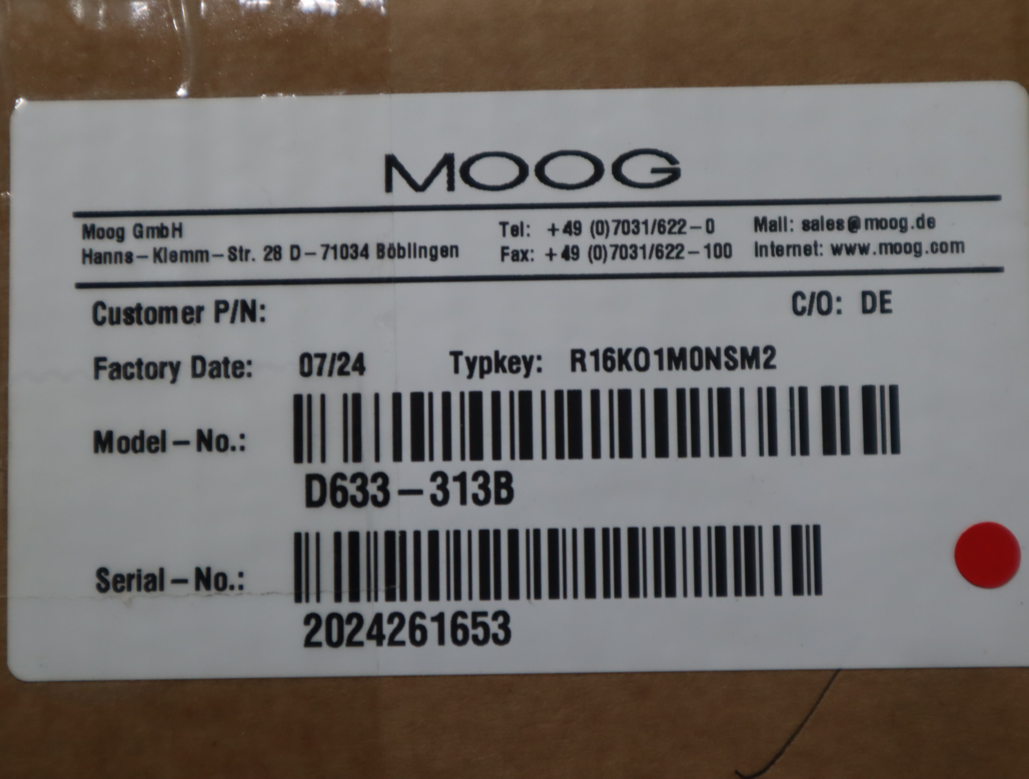 D633-313B R16KO1M0NSM2 穆格MOOG伺服阀