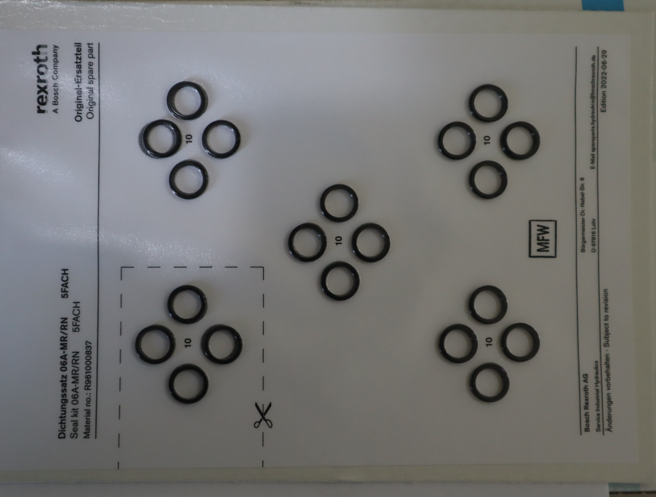 R961000837 06A-MR/RN DICHTUNGSSA 力士乐REXROTH密封件套件