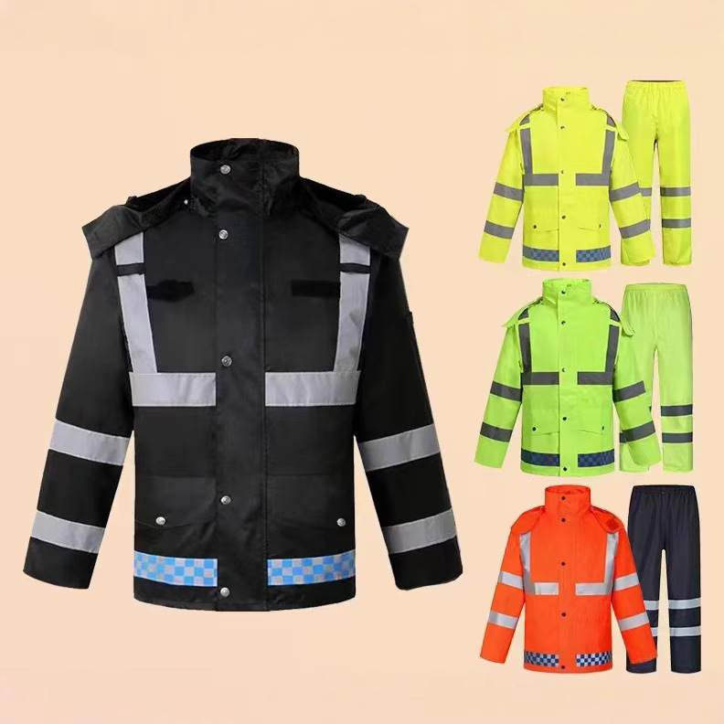 雨衣雨裤反光套装户外执勤应急救援分体雨衣成人骑行双层加厚雨衣