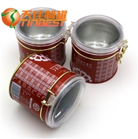 #东莞天佳制罐铁盒包装 定制带卡扣盖圆形咖啡铁罐