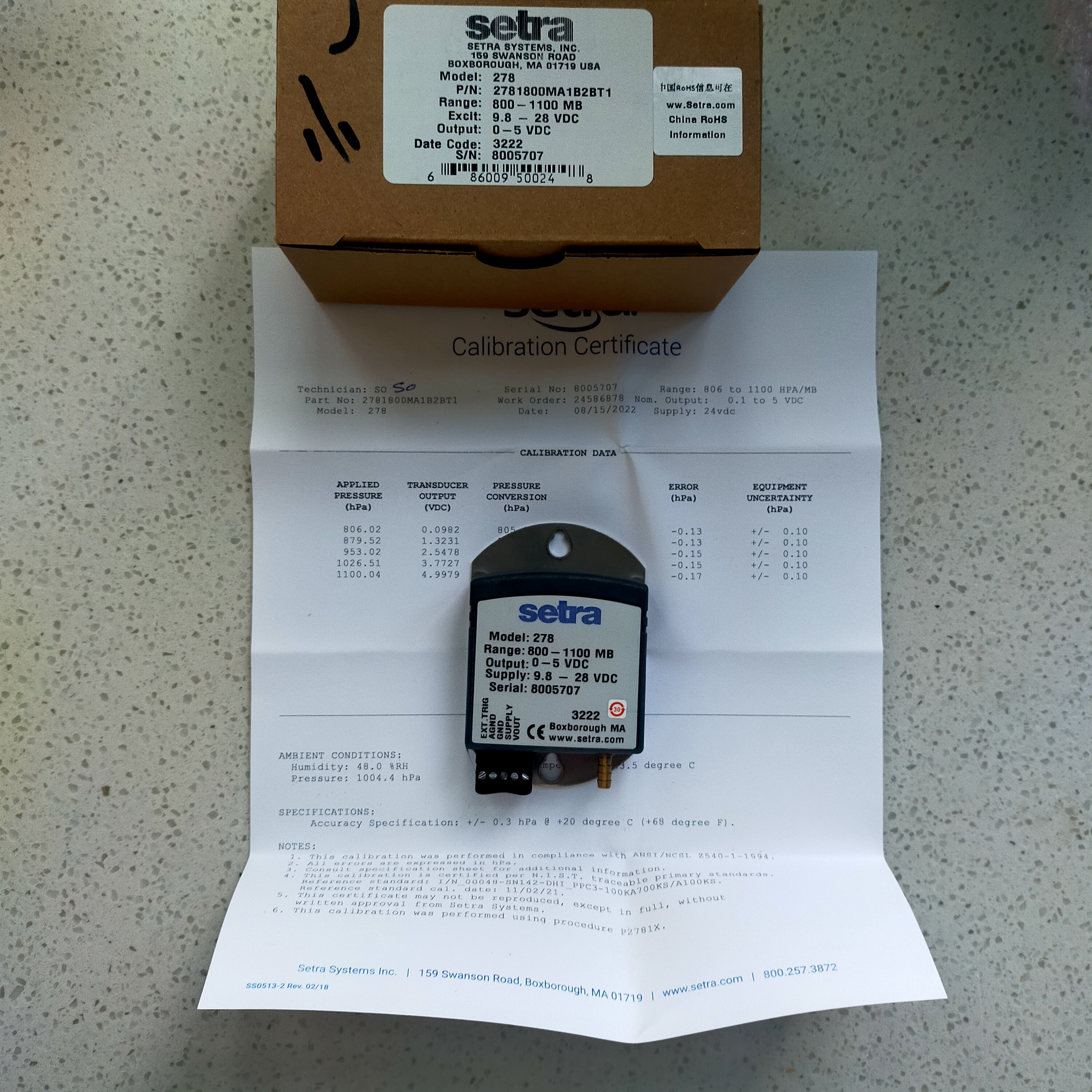 西特Setra大气压变送器 Model 278系列