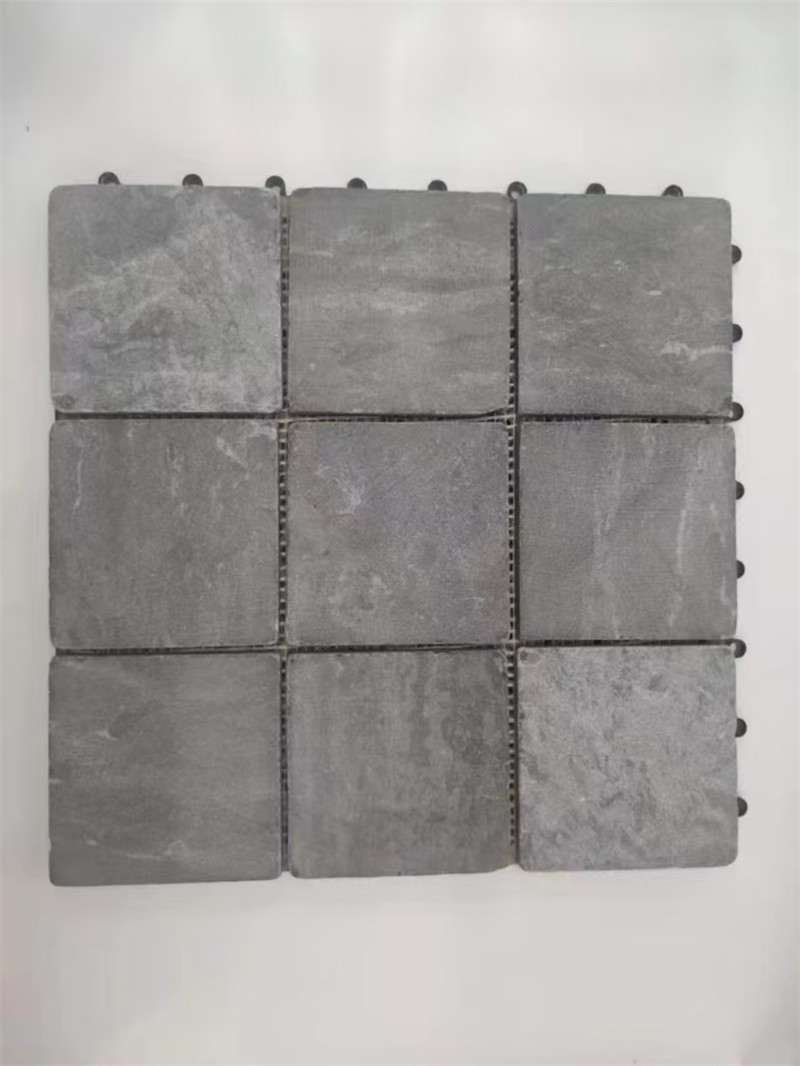 石筑永恒 海洋蓝莱姆石 天然灰洞石地砖 滚磨面罗马拼石材