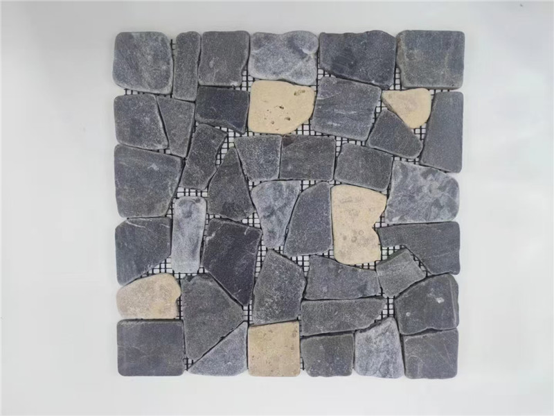 室内黑色文化石背景墙 不规则片石碎拼石材 黑色蘑菇石自然面