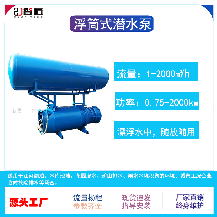 浮筒式潜水泵 流量可达2000方 河道水库抽水防汛排涝