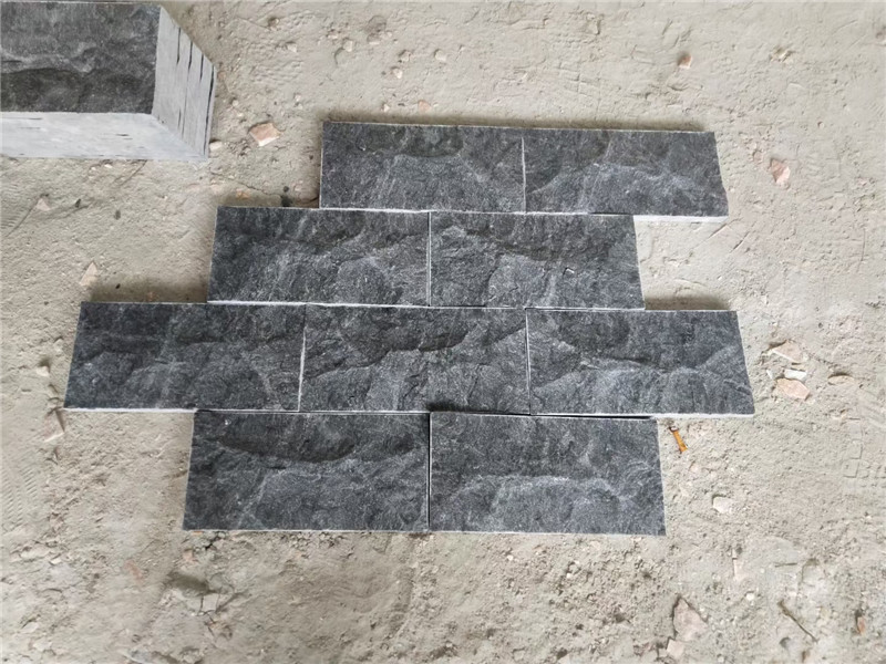 景观墙面 黑石英蘑菇石外墙 乱形文化石铺地面 黑色冰裂纹石材