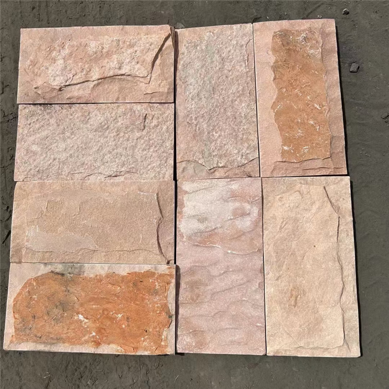 庭院围墙粉砂岩乱形石 高粱红碎拼文化石 天然蘑菇石外墙