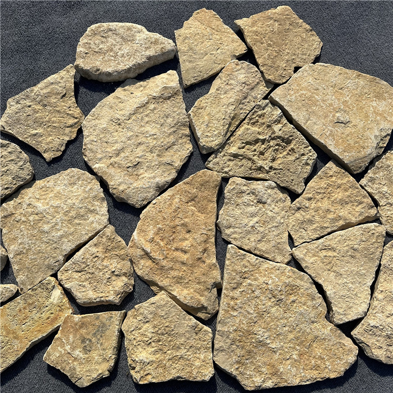 庭院贴面黄金麻散石文化石 黄砂岩蘑菇石 黄木纹冰裂纹碎拼石