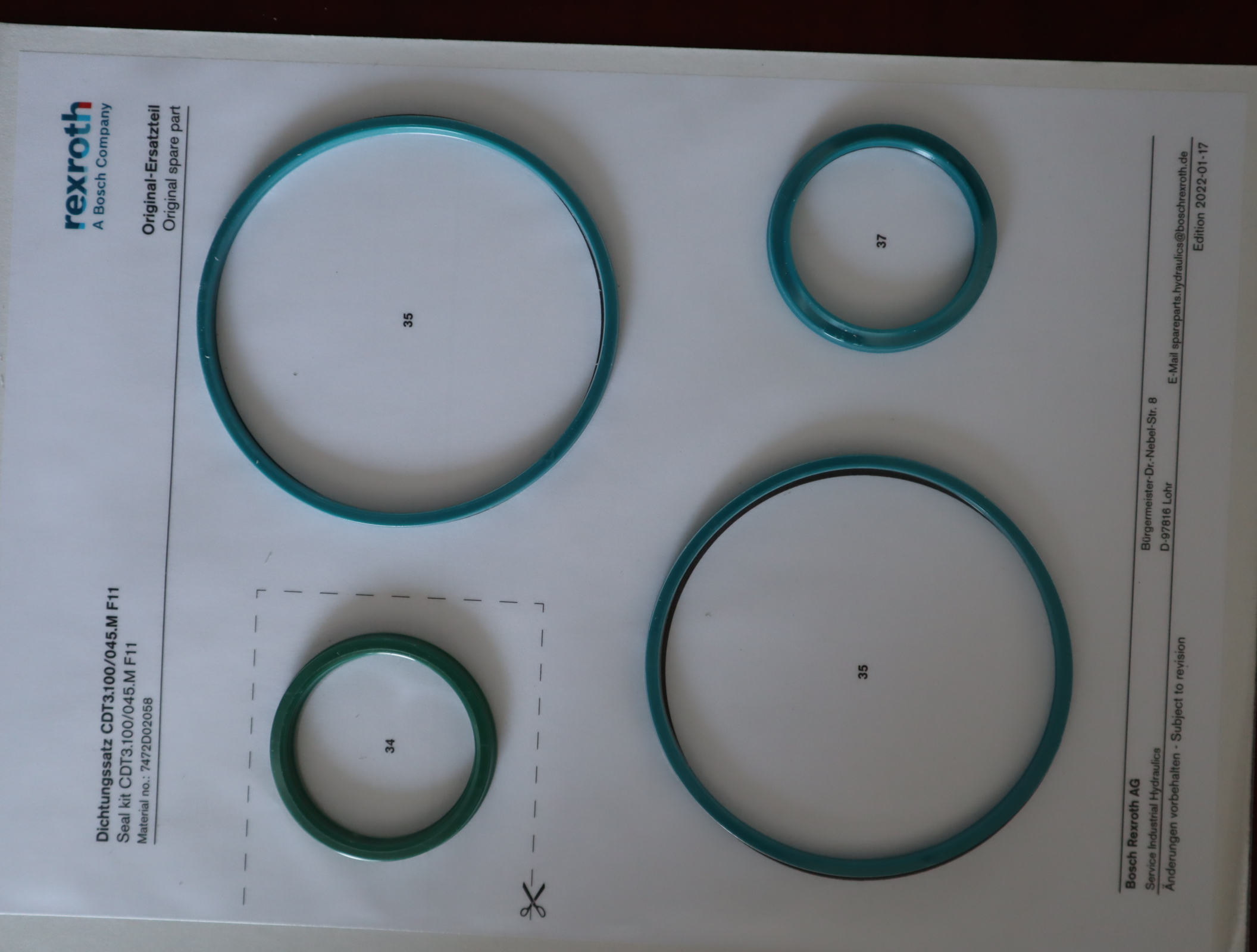 7472D02058 CDT3.100/045.M F11 德国力士乐REXROTH油缸密封套件