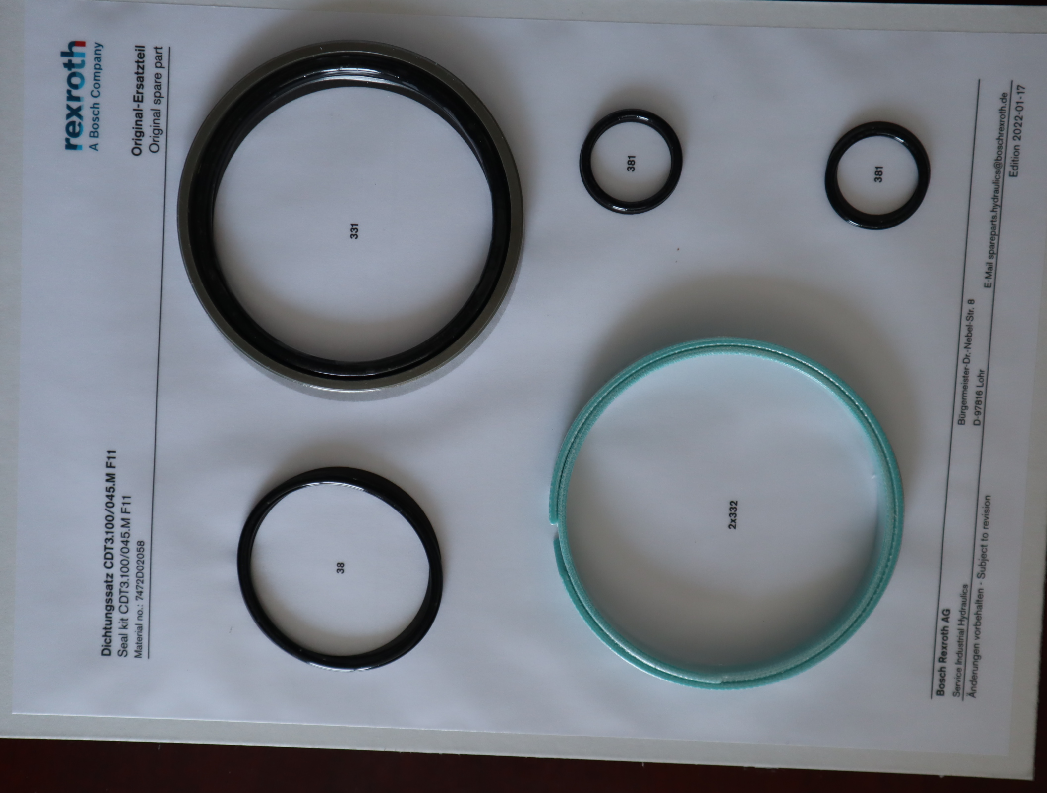 7472D02058 CDT3.100/045.M F11 德国力士乐REXROTH油缸密封套件