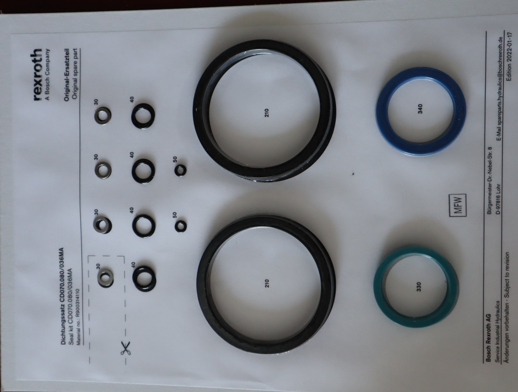 R900314110 CD070.080/036MA 德国力士乐REXROTH油缸密封套件