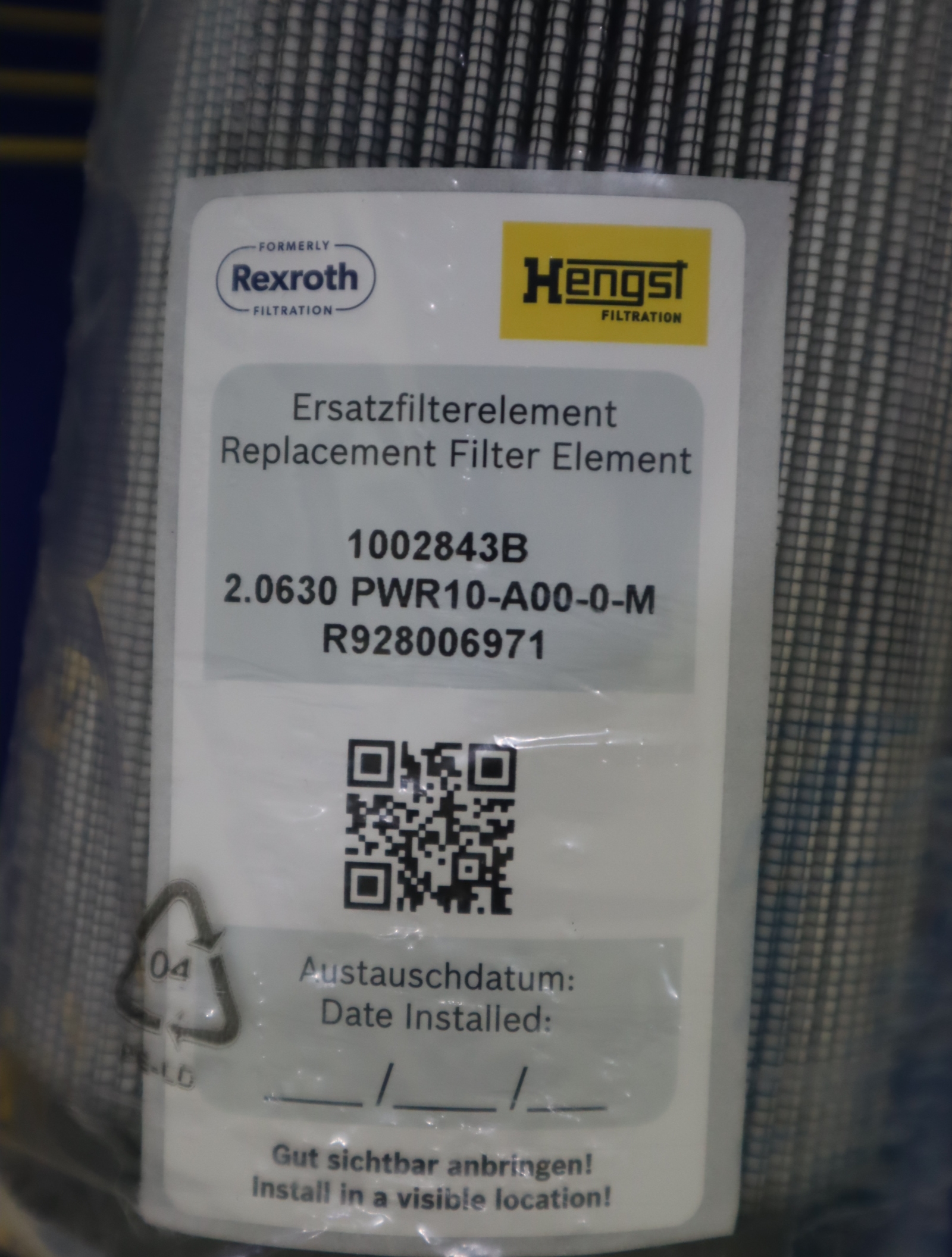 R928006971 2.0630 PWR10-A00-0-M 1002843B 汉格斯特HENGST滤芯