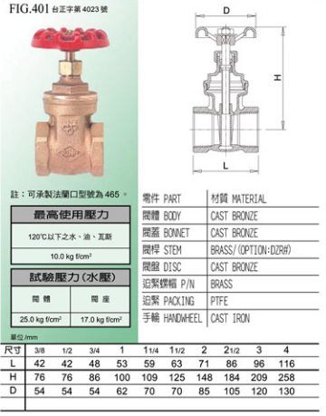 东光铸黄铜闸阀409