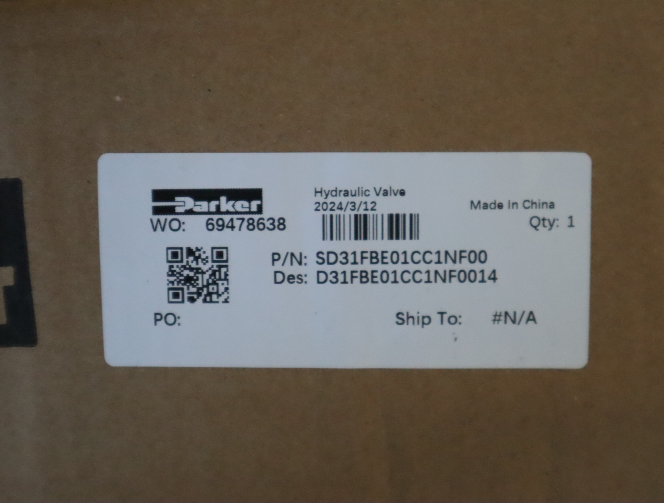 SD31FBE01CC1NF00 D31FBE01CC1NF0014 美国派克PARKER比例阀