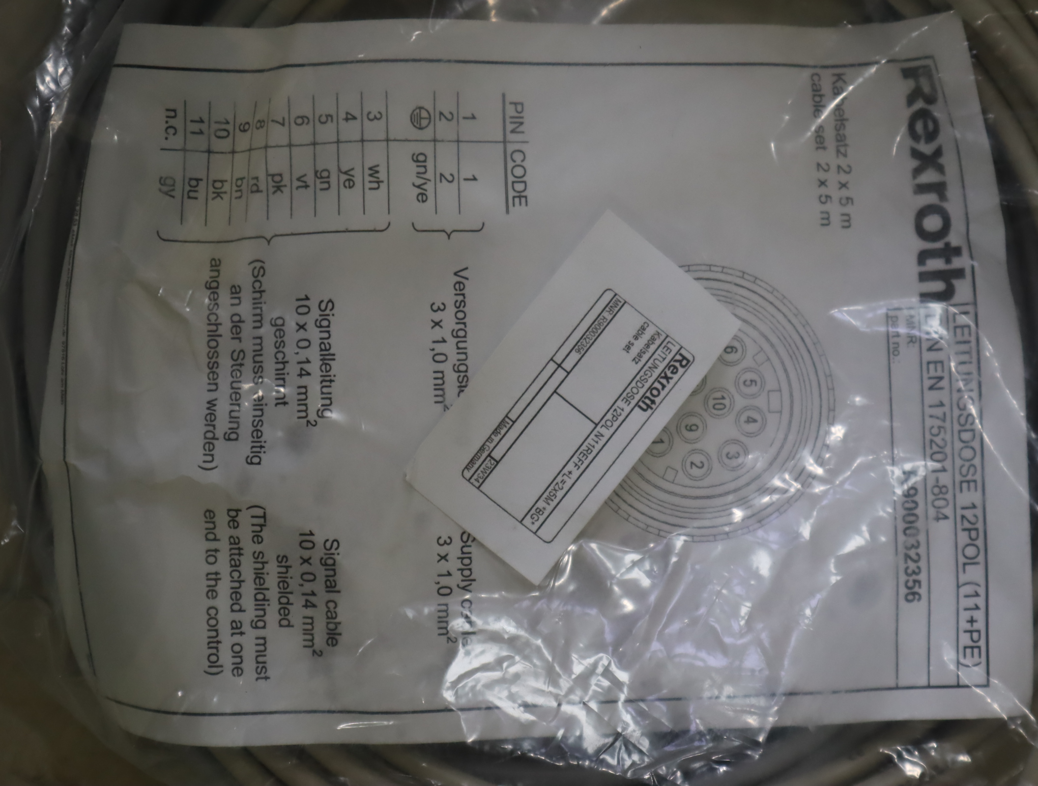 R900032356 12POL N11REFF +L 2X5M BG 力士乐REXROTH插头电缆线