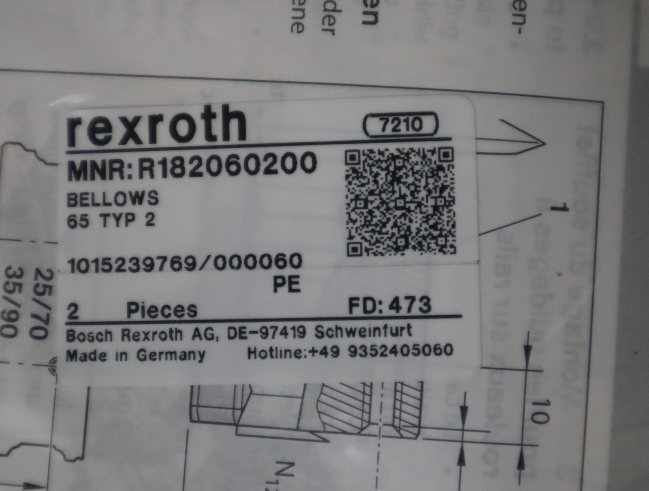 R182060200 BELLOWS 65 TYP 2 德国力士乐REXROTH防尘罩