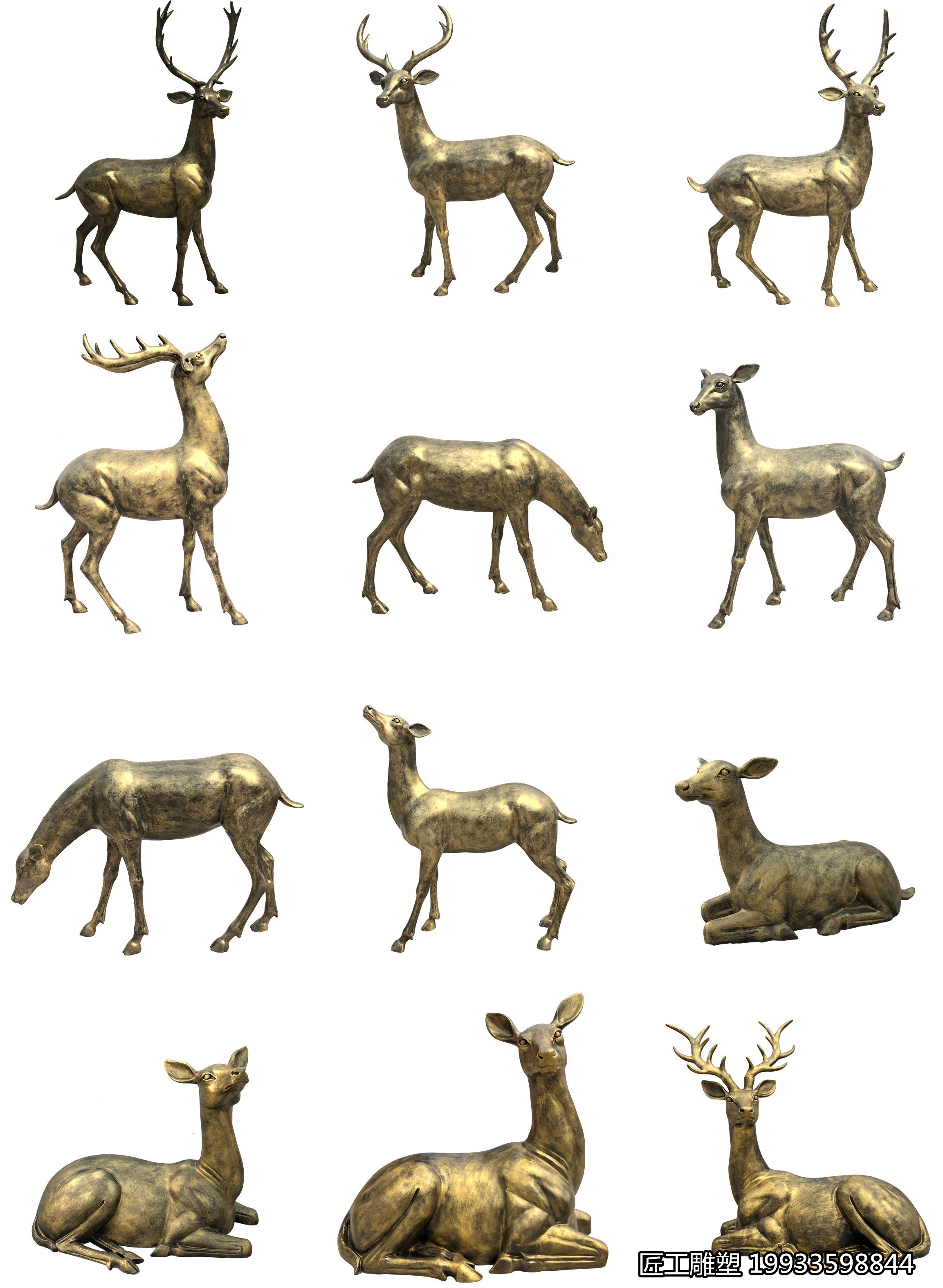 玻璃钢仿铜动物小鹿造型景观雕塑