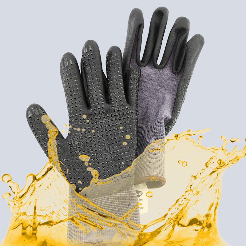 耐磨防滑防水耐油劳保点珠浸胶手套-工厂钢筋工地用加厚防护手套