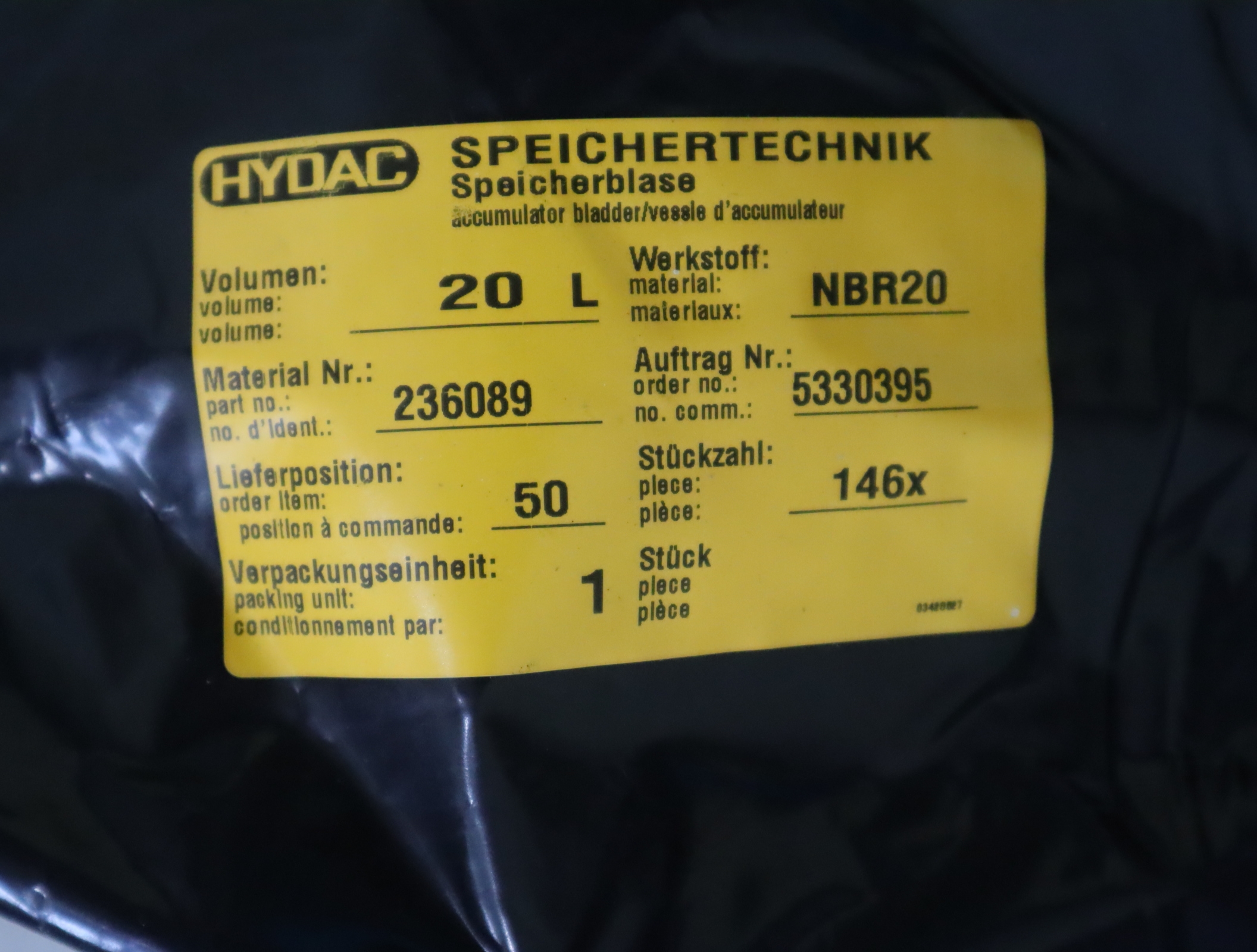 Blase 20L*7/8-14UNF/VG5 NBR20/P460 236089 贺德克HYDAC 皮囊