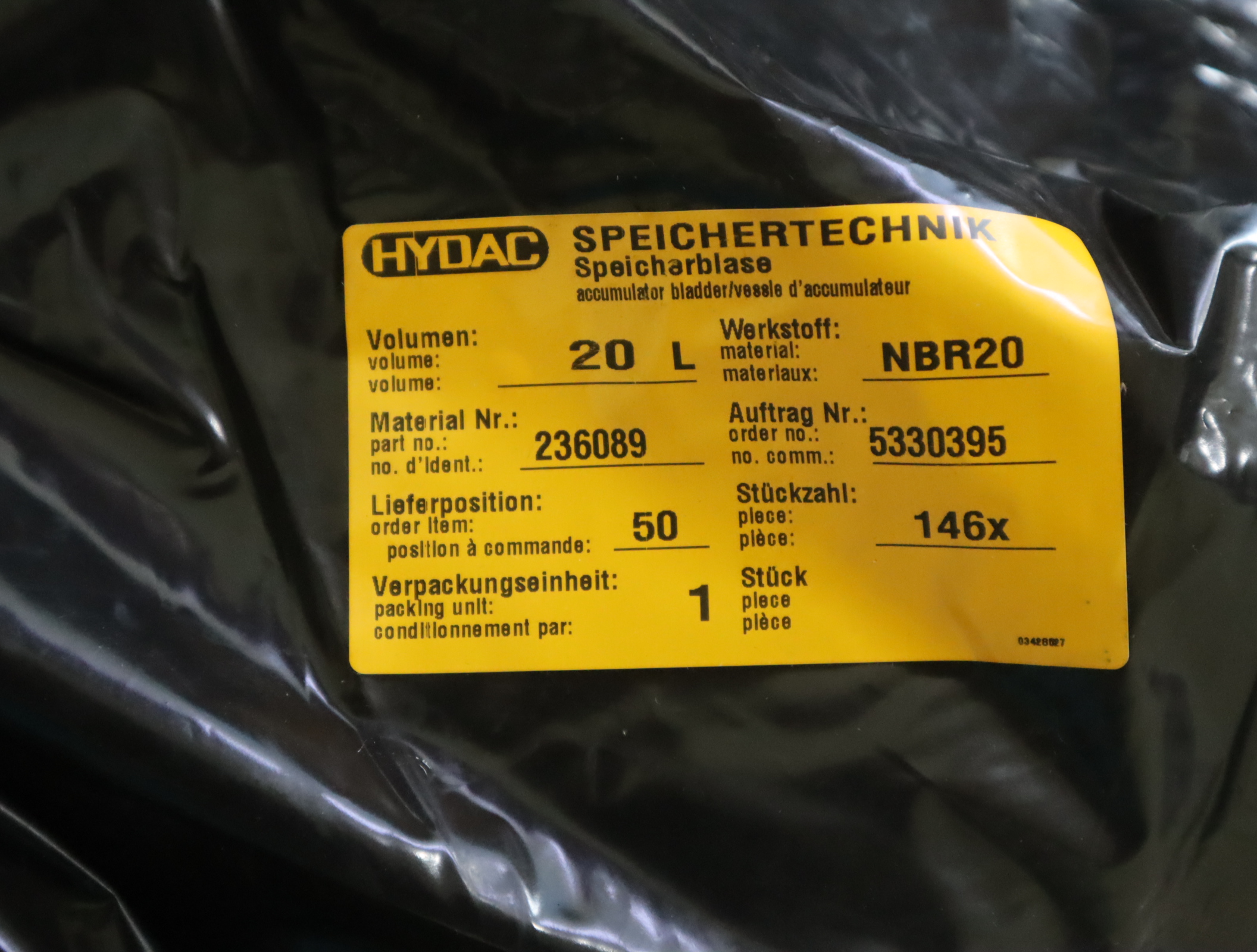 Blase 20L*7/8-14UNF/VG5 NBR20/P460 236089 贺德克HYDAC 皮囊