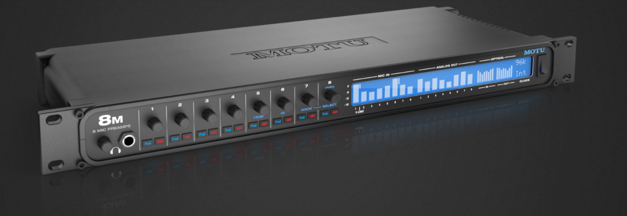 MOTU 8M AVB音频接口，带8个话放麦克风接口