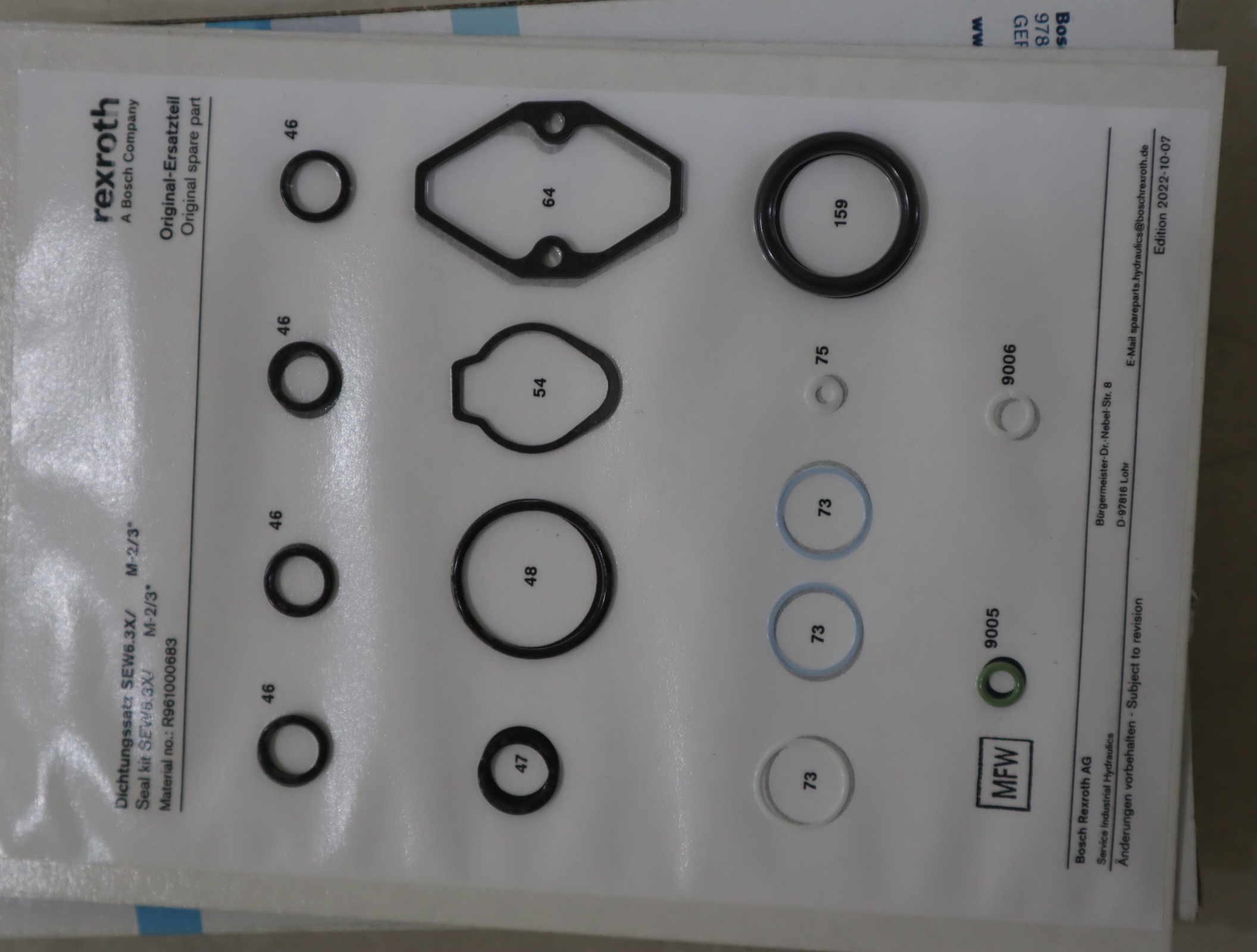 R961000683 SEW6.3X/ M-2/3* 德国力士乐REXROTH电磁阀密封套件